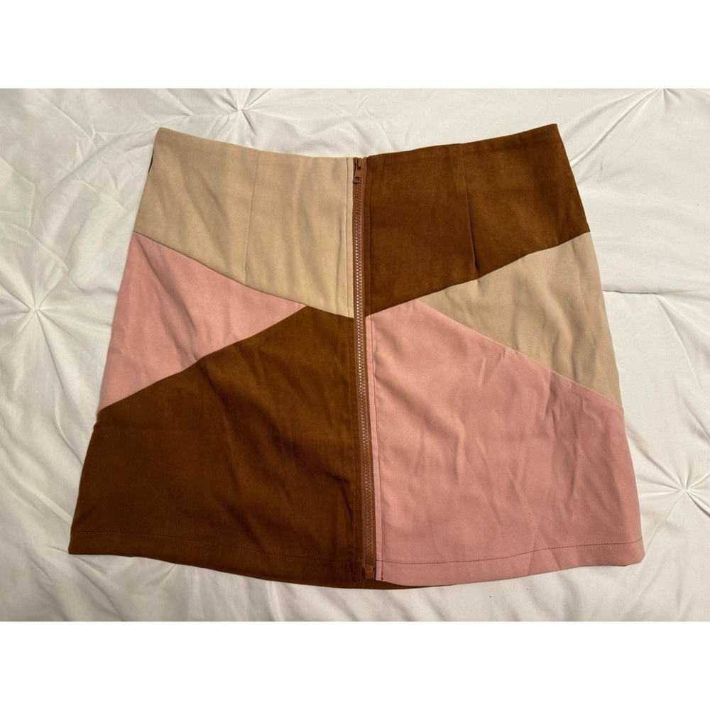 Women’s multicolor geometric suede fall skirt